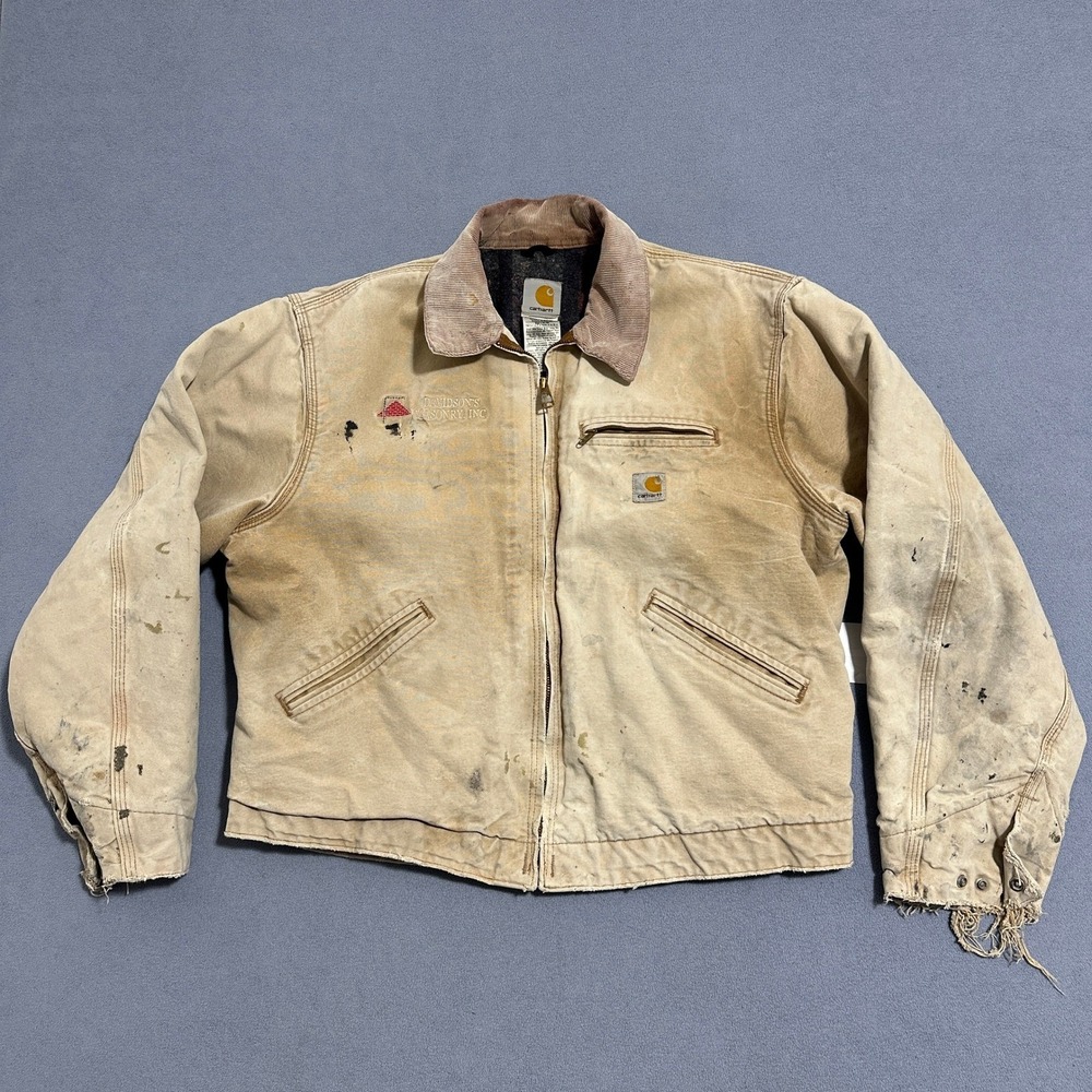 Vintage Carhartt Detroit Jacket J01 Brown Distressed Blanket Lined Size 46